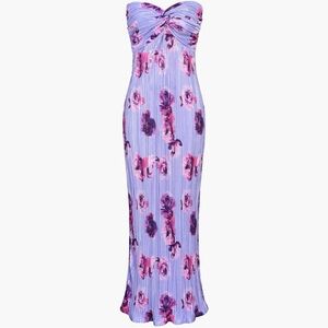 Commense Lilac Pink Strapless Floral Maxi Dress Small NWT Pleated Purple
